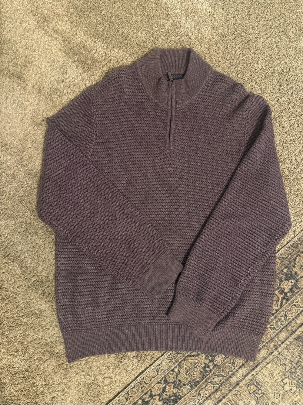 Perry Ellis men’s Half-Zip Textured Sweater - Dark Plum